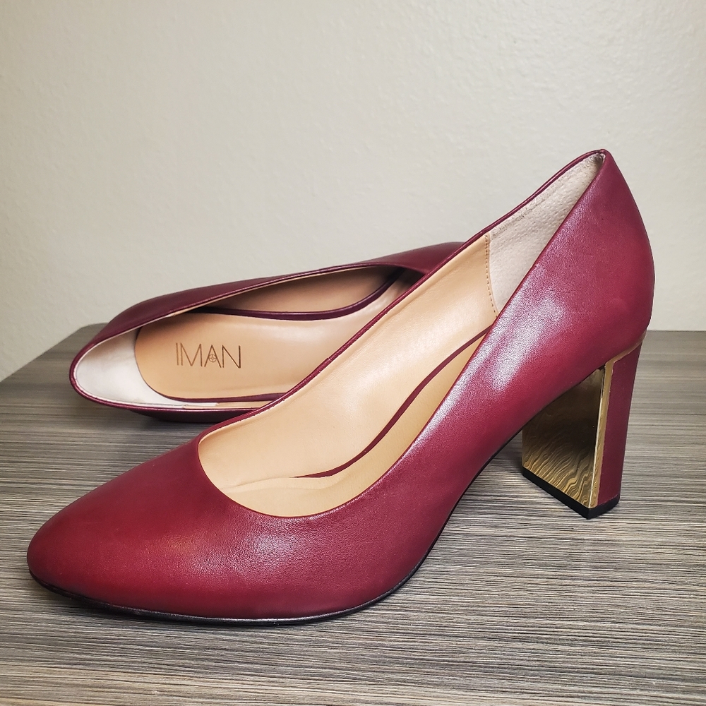IMAN Platinum Genuine Leather Power Pump Comfort Insole Sangria - Size 10
